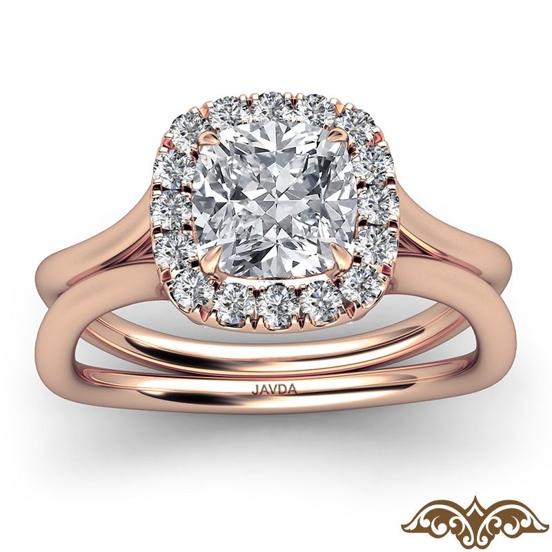 French U Cut Pave Crown halo diamond Ring 18k Rose Gold