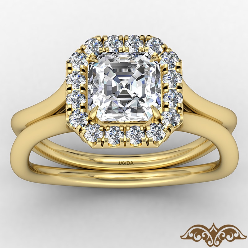 French U Cut Pave Crown halo diamond Ring 18k Gold Yellow
