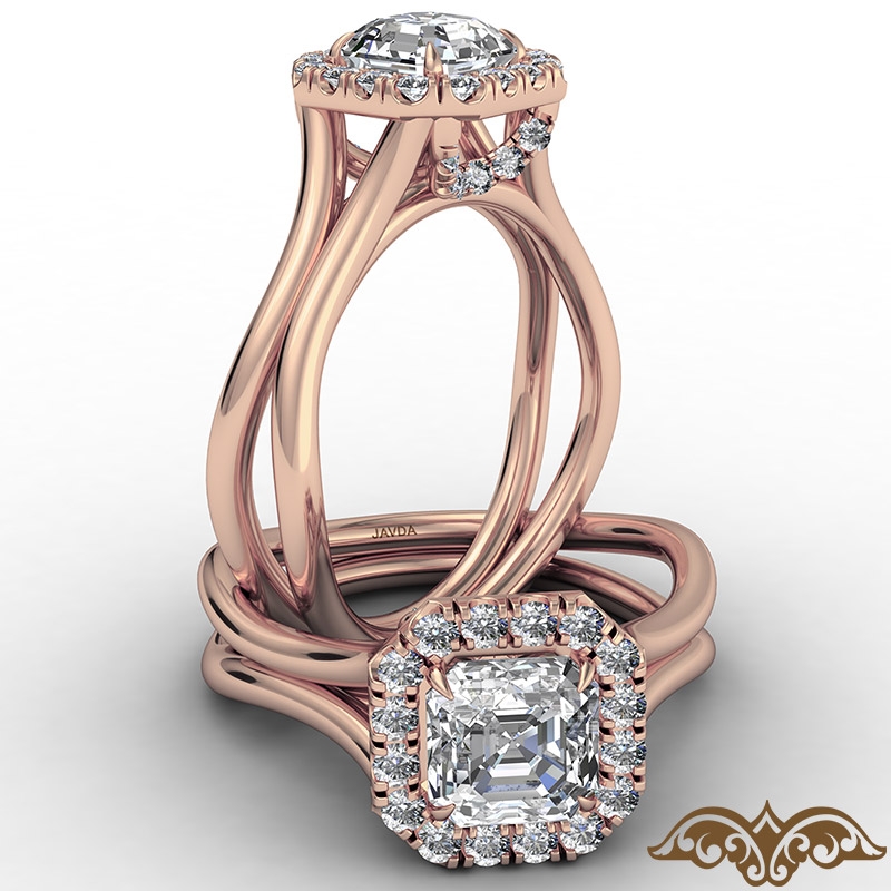 French U Cut Pave Crown halo diamond  14k Rose Gold
