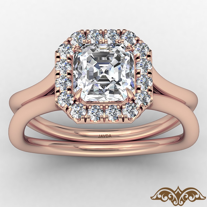 French U Cut Pave Crown halo diamond  14k Rose Gold