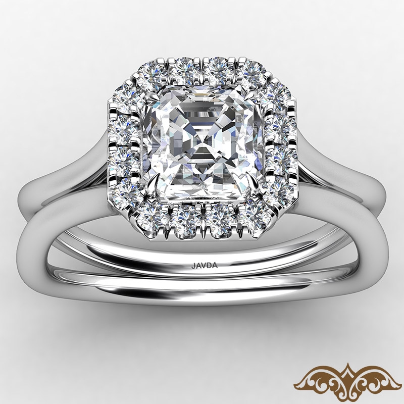 French U Cut Pave Crown halo diamond Ring 14k Gold White