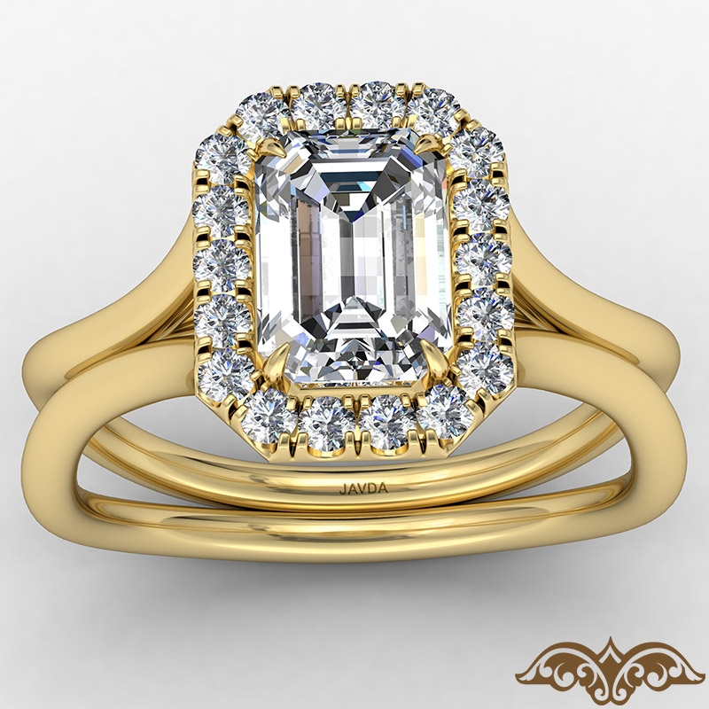 French U Cut Pave Crown halo diamond Ring 14k Gold Yellow