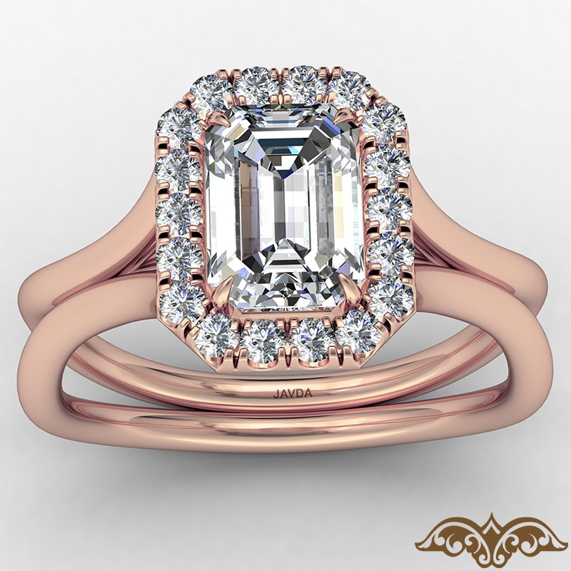 French U Cut Pave Crown halo diamond Ring 18k Rose Gold