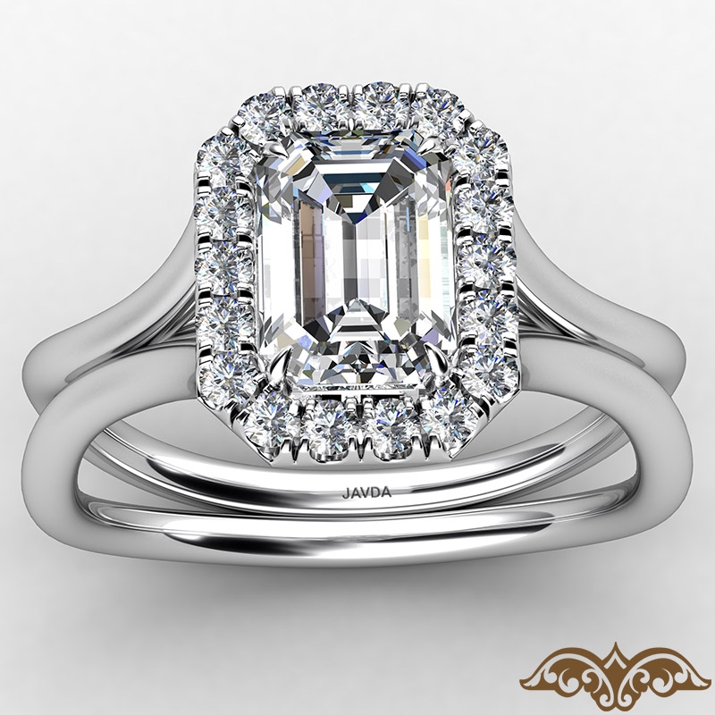 French U Cut Pave Crown halo diamond Ring 14k Gold White