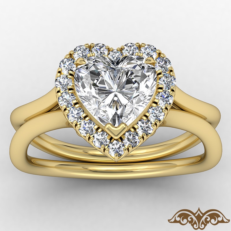 French U Cut Pave Crown halo diamond Ring 18k Gold Yellow