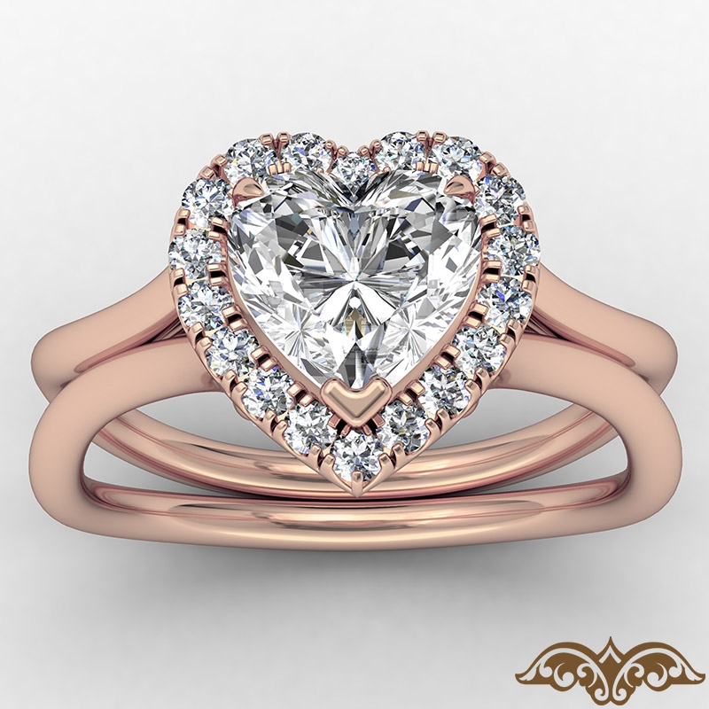 French U Cut Pave Crown halo diamond Ring 14k Rose Gold