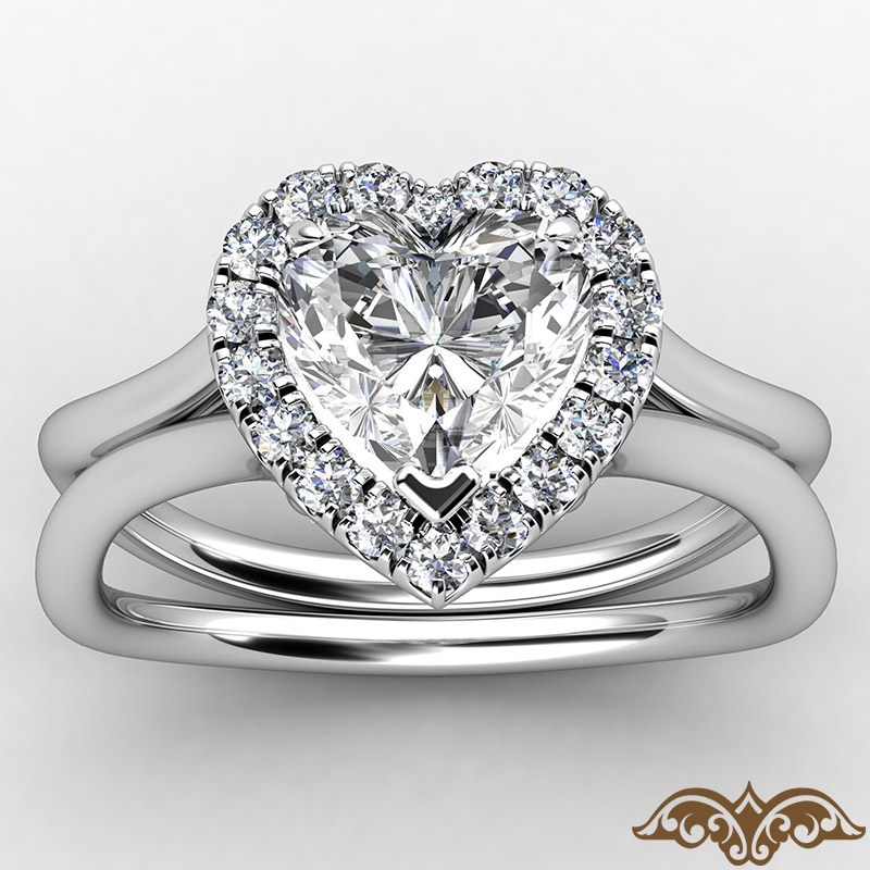 French U Cut Pave Crown halo diamond Ring 14k Gold White