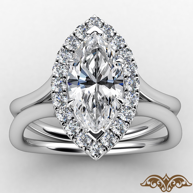 French U Cut Pave Crown halo diamond Ring 14k Gold White