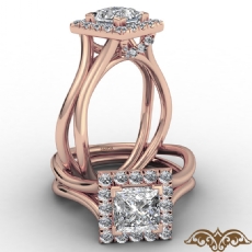 French U Cut Pave Crown halo diamond Ring 18k Rose Gold