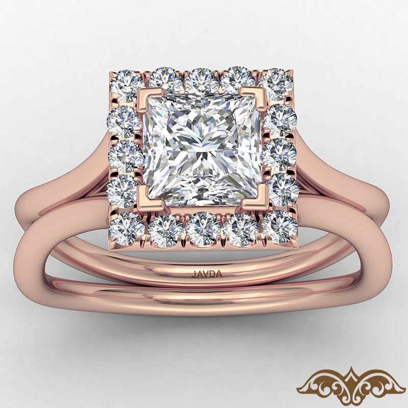 French U Cut Pave Crown halo diamond Ring 18k Rose Gold