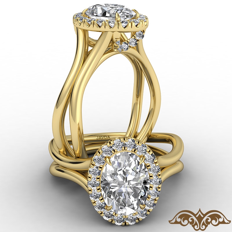 French U Cut Pave Crown halo diamond Ring 18k Gold Yellow