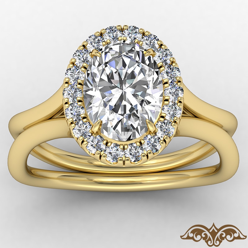 French U Cut Pave Crown halo diamond Ring 18k Gold Yellow