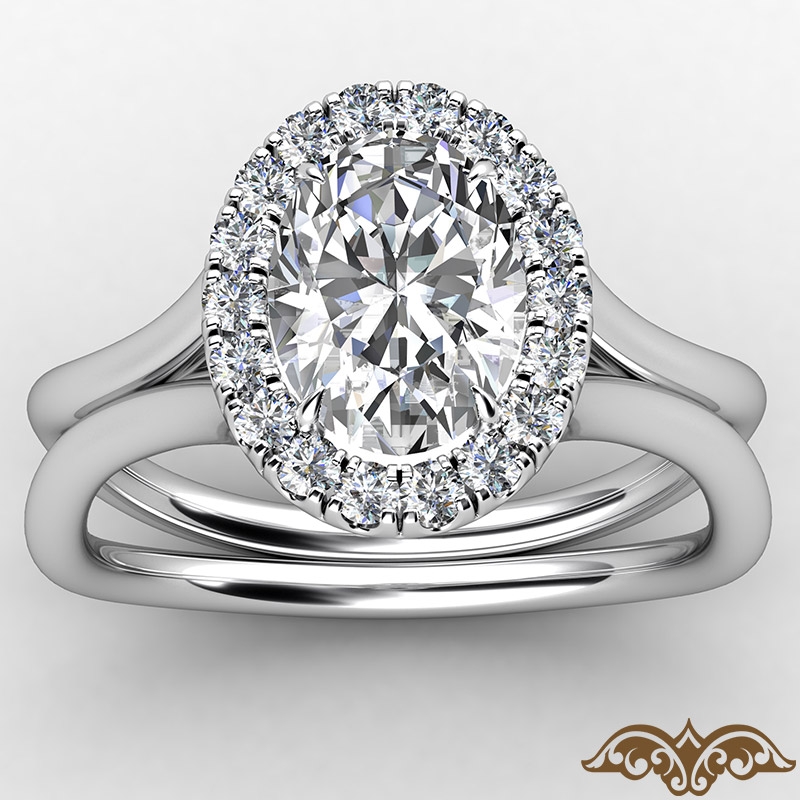 French U Cut Pave Crown halo diamond Ring 14k Gold White