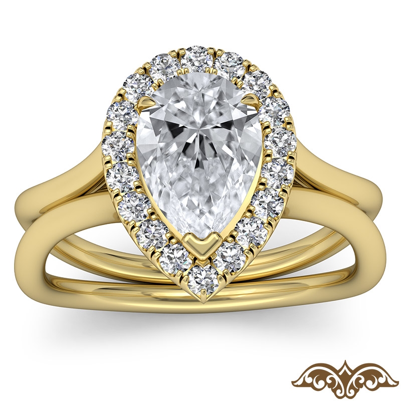 French U Cut Pave Crown halo diamond Ring 14k Gold Yellow