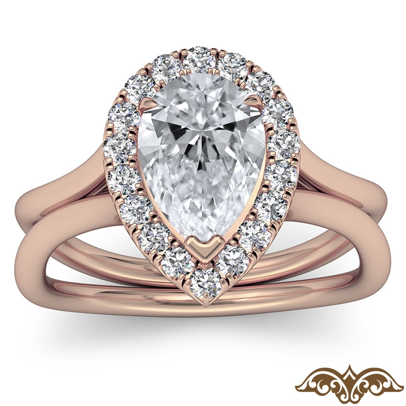 French U Cut Pave Crown halo diamond  14k Rose Gold