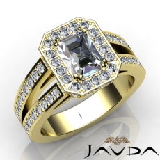 Double Prong Halo Sidestone diamond Ring 14k Gold Yellow