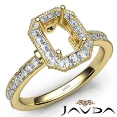 Halo Pave Set Diamond Engagement 14k Gold Yellow Emerald Semi Mount Ring  (0.5Ct. tw.)