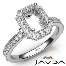 Halo Pave Set Diamond Engagement 14K White Gold Emerald Semi Mount Ring 0.50Ct