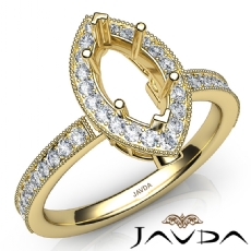 Halo Pave Set Diamond Engagement 14k Gold Yellow Marquise Semi Mount Ring  (0.5Ct. tw.)