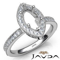 Halo Pave Set Diamond Engagement 14K White Gold Marquise Semi Mount Ring 0.50Ct