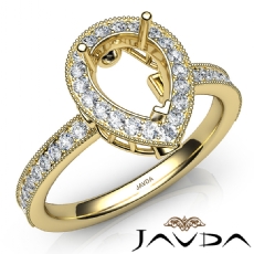 Halo Pave Set Diamond Engagement 14k Gold Yellow Pear Semi Mount Ring  (0.5Ct. tw.)