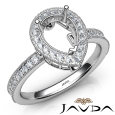 Halo Pave Set Diamond Engagement 14K White Gold Pear Semi Mount Ring 0.50Ct