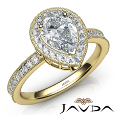 Milgrain Edge Halo Pave Set diamond Ring 18k Gold Yellow