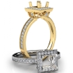 Halo Pave Set Diamond Engagement 14k Yellow Gold Princess Semi Mount Ring 0.5Ct - javda.com 