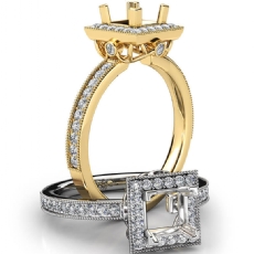 Halo Pave Set Diamond Engagement 18k Gold Yellow Princess Semi Mount Ring  (0.5Ct. tw.)