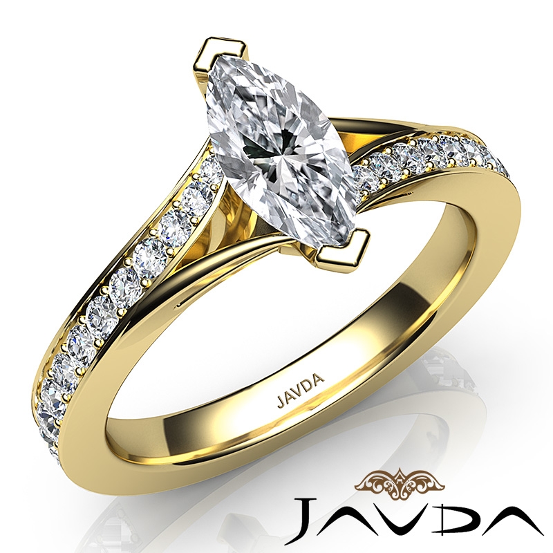 Pave Set Classic Sidestone diamond Ring 14k Gold Yellow