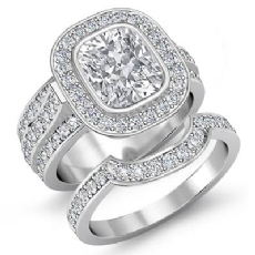 Bezel Trio Shank Bridal Set diamond Ring Platinum 950