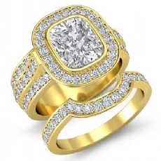 Bezel Trio Shank Bridal Set diamond  18k Gold Yellow