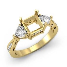 3 Stone Side Heart Diamond Engagement Ring Princess Semi Mount 14k Gold Yellow  (0.82Ct. tw.)