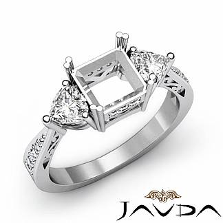 3 Stone Side Heart Diamond Engagement Ring Princess Semi Mount Platinum 950 0.82Ct
