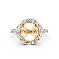 French Pave Round Halo Semi Mount Diamond Engagement Ring 14k Gold Yellow  (0.59Ct. tw.)