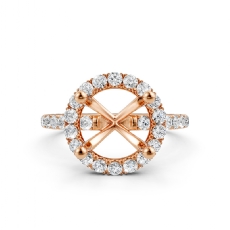 French Pave Round Halo Semi Mount Diamond Engagement Ring 14k Rose Gold  (0.59Ct. tw.)