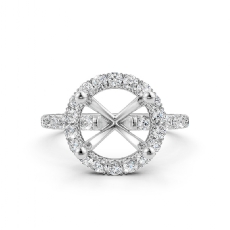 French Pave Round Halo Semi Mount Diamond Engagement Ring 14k White Gold 0.59 Ct.