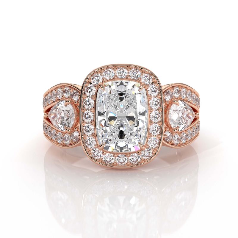 Circa Halo 3 Stone Filigree diamond Ring 14k Rose Gold