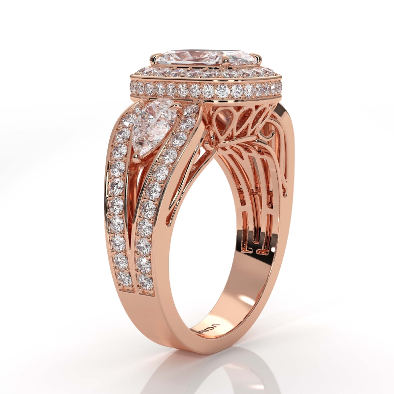Circa Halo 3 Stone Filigree diamond Ring 14k Rose Gold