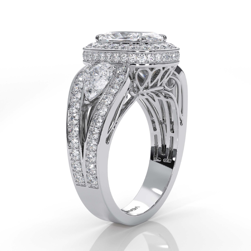 Circa Halo 3 Stone Filigree diamond Ring 14k Gold White