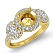 Round Diamond Engagement Ring 3 Stone Pave Semi Mount 18k Yellow Gold Setting 1.3Ct - javda.com 