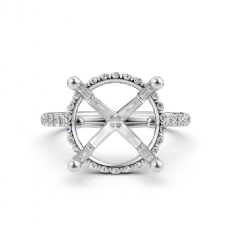 Cathedral Round Halo French U Pave Diamond Engagement Ring 14k White Gold 0.55Ct