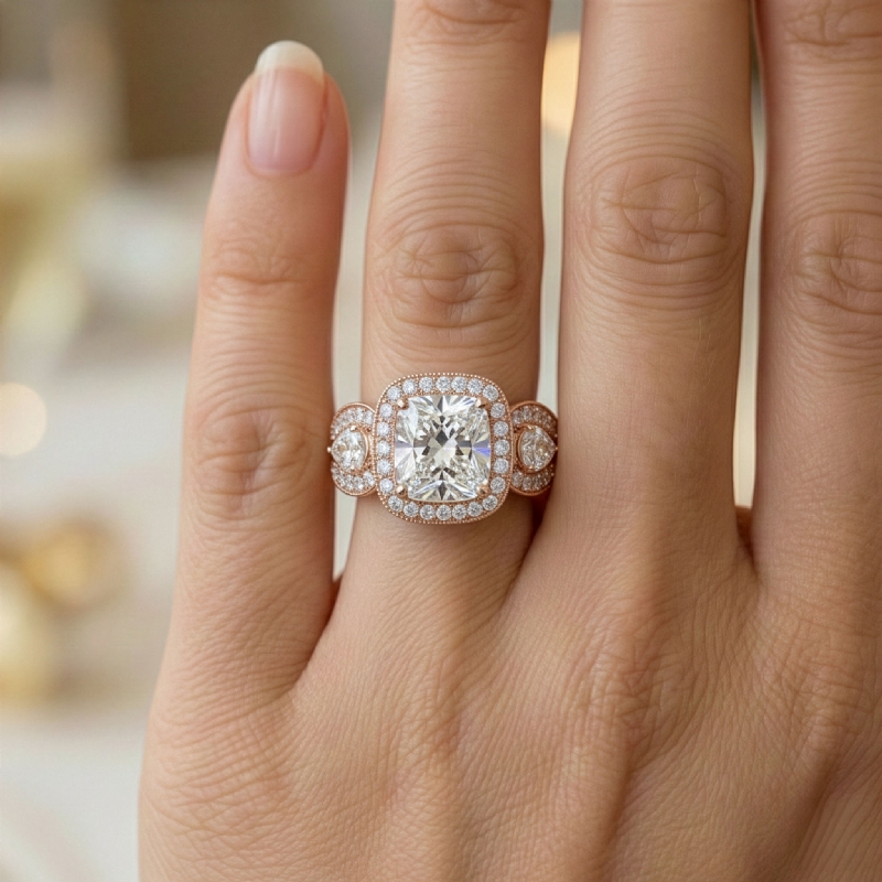 Circa Halo 3 Stone Filigree diamond Ring 18k Rose Gold