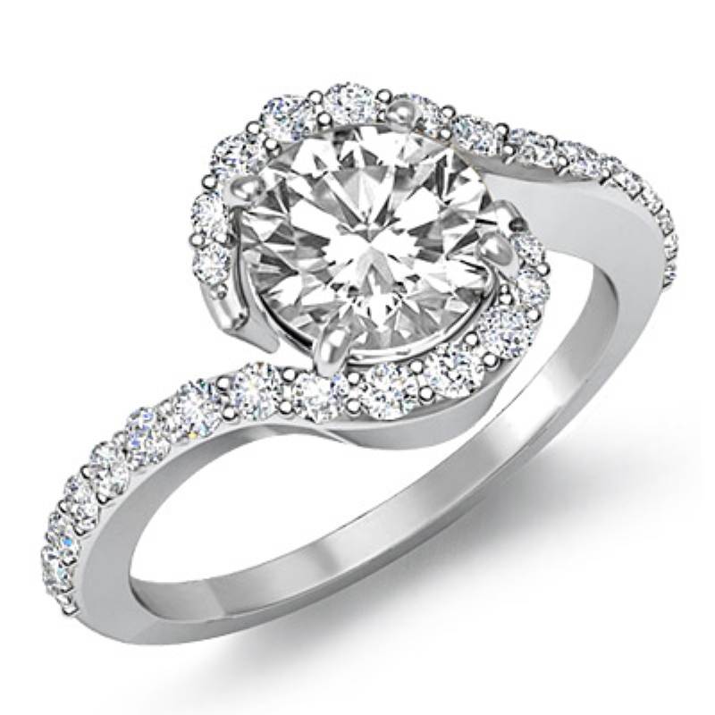 Curve Shank Halo Sidestone diamond Hot Deals 14k Gold White