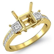 3 Stone Diamond Engagement Ring Princess Cut Semi Mount Setting 18k Gold Yellow  (0.8Ct. tw.)