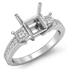 3 Stone Diamond Engagement Ring Princess Cut Semi Mount Setting 14k W Gold 0.8Ct
