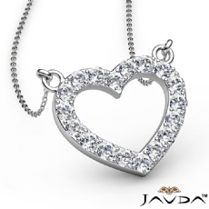 0.50Ct Round Diamonds Open Heart Pendant Necklace In 14k White Gold