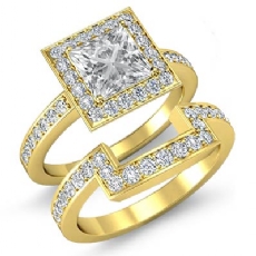 Pave Set Halo Bridal Set diamond Ring 14k Gold Yellow