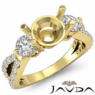 3 Stone Diamond Engagement Split Shank Ring 18k Gold Yellow Round Semi Mount 1.3Ct