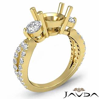 3 Stone Diamond Engagement Split Shank Ring 18k Gold Yellow Round Semi Mount 1.3Ct